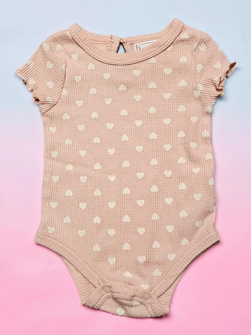 JUST LIZZY Baby Girls' Pink Heart Knit One-Piece Bodysuit. Size 3/6mnths.